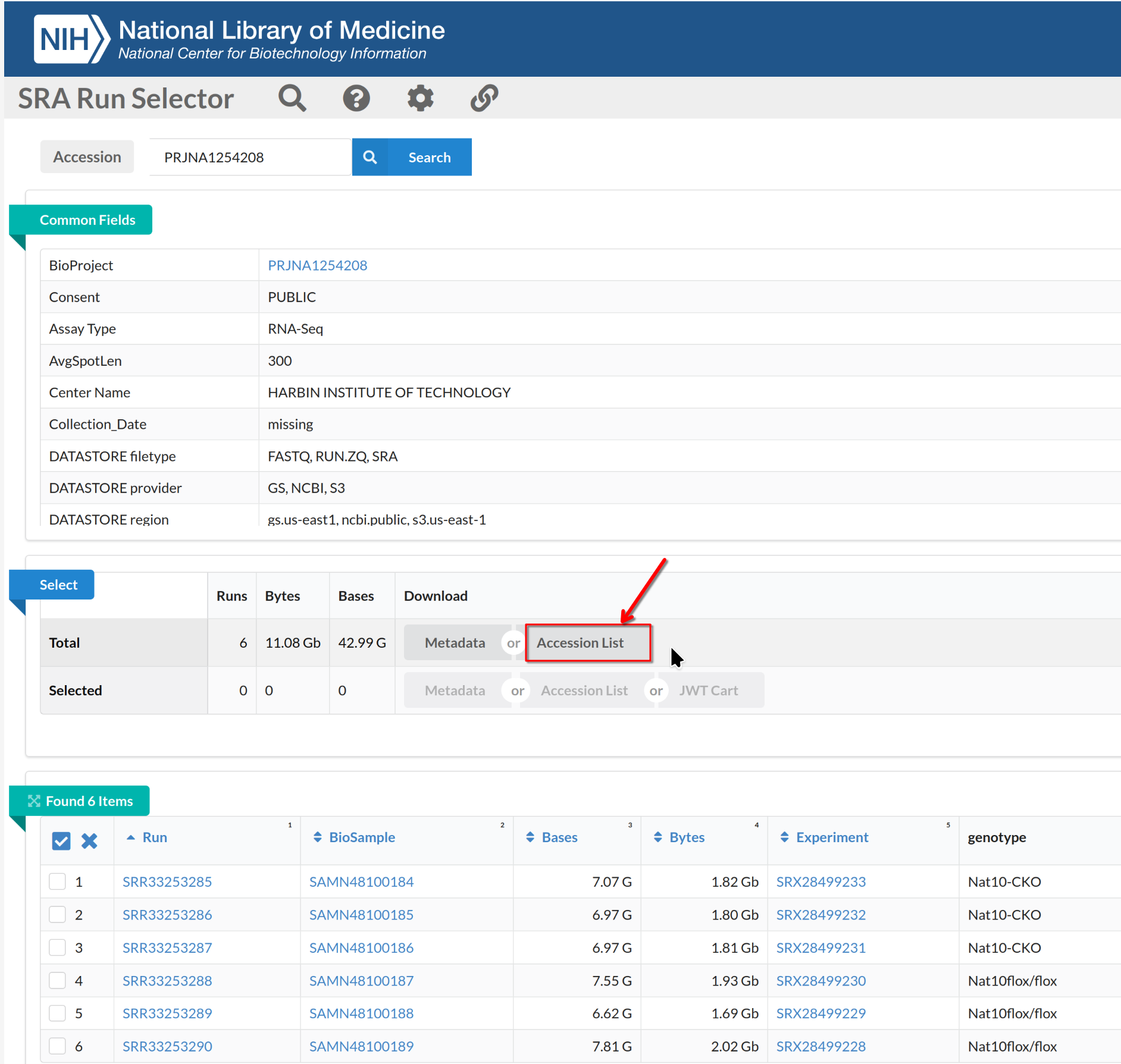 FASTQ files from SRA Run Selector
