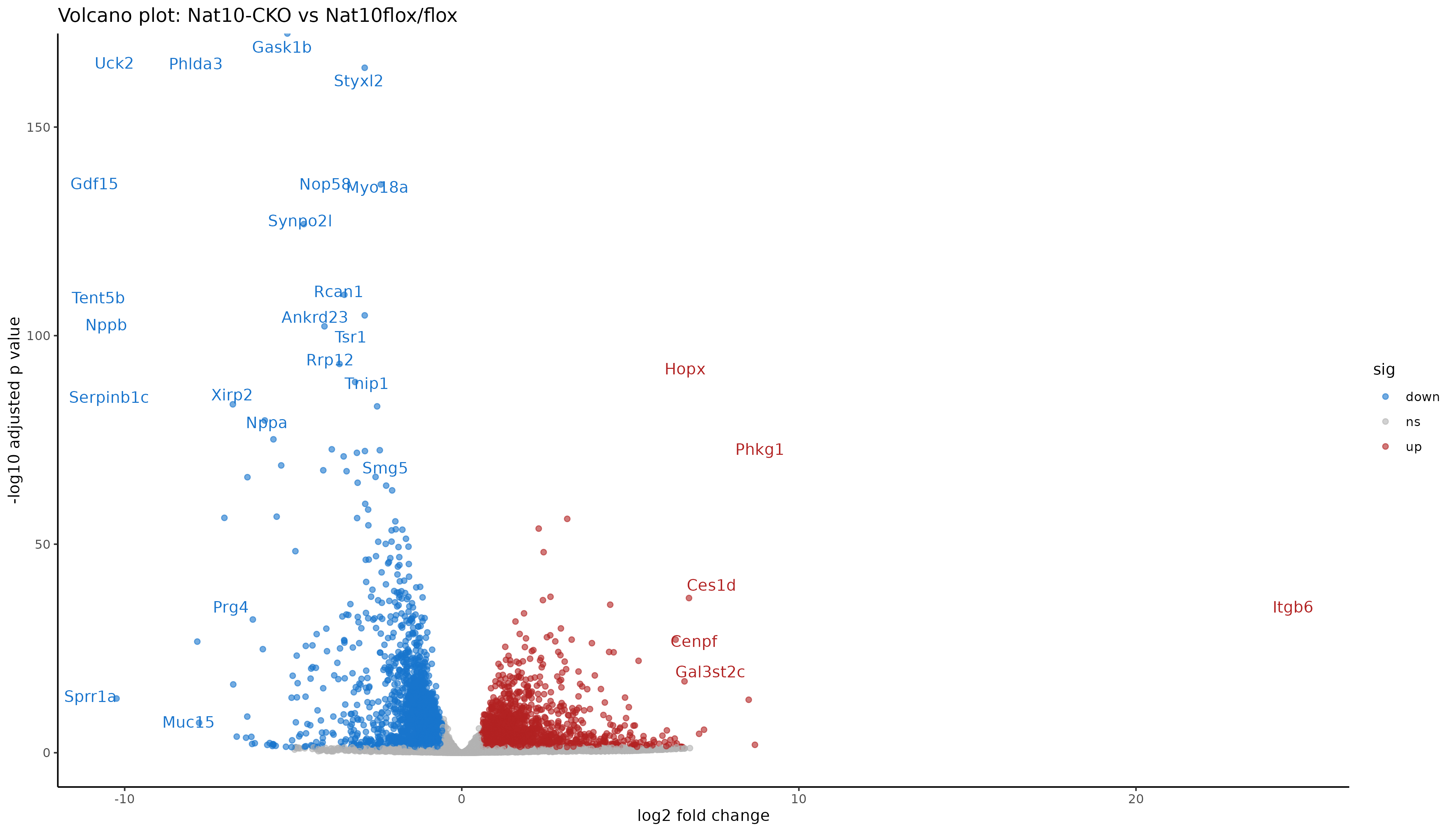 Volcano plot of differential expression results