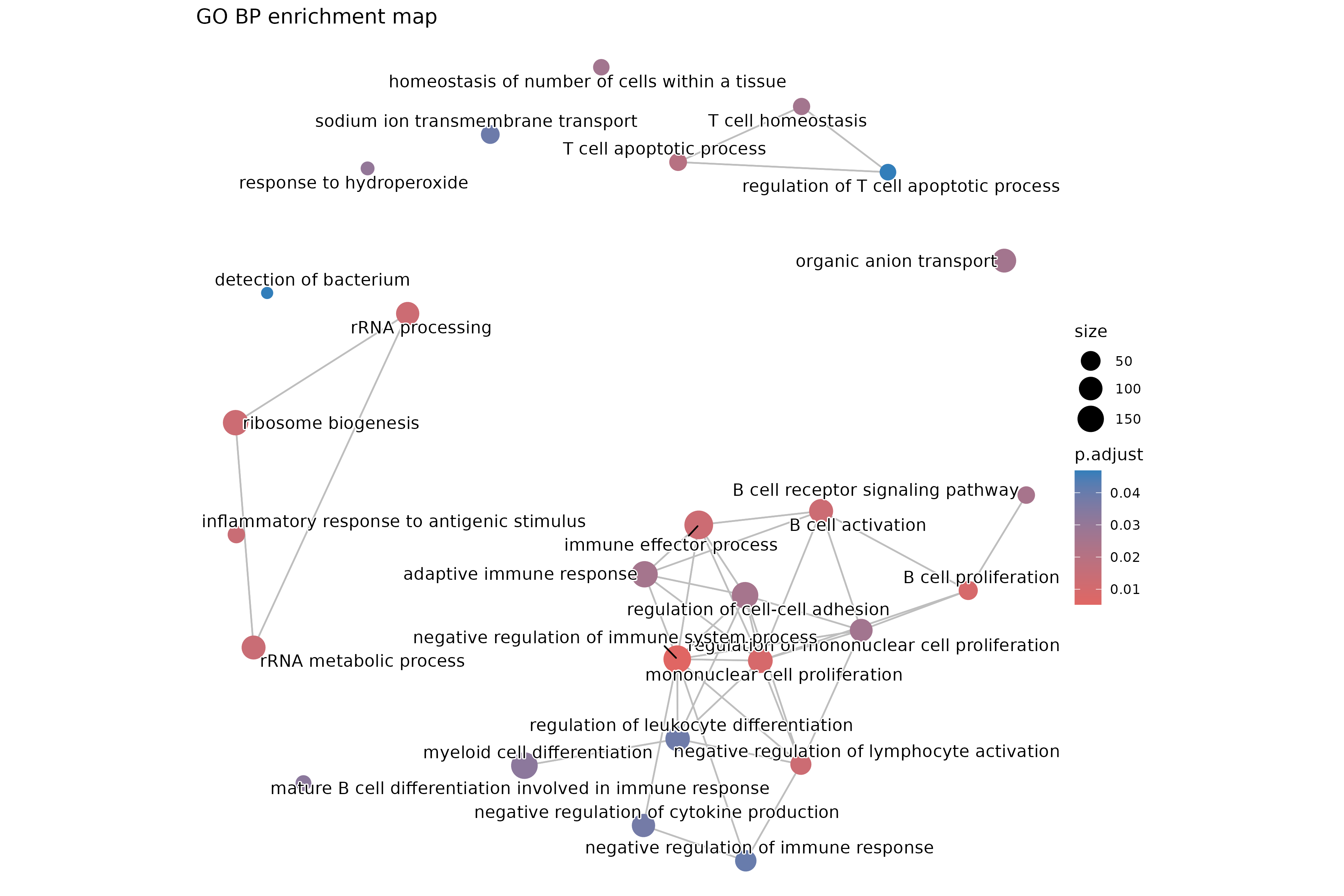 GO Biological Process enrichment map showing term relationships