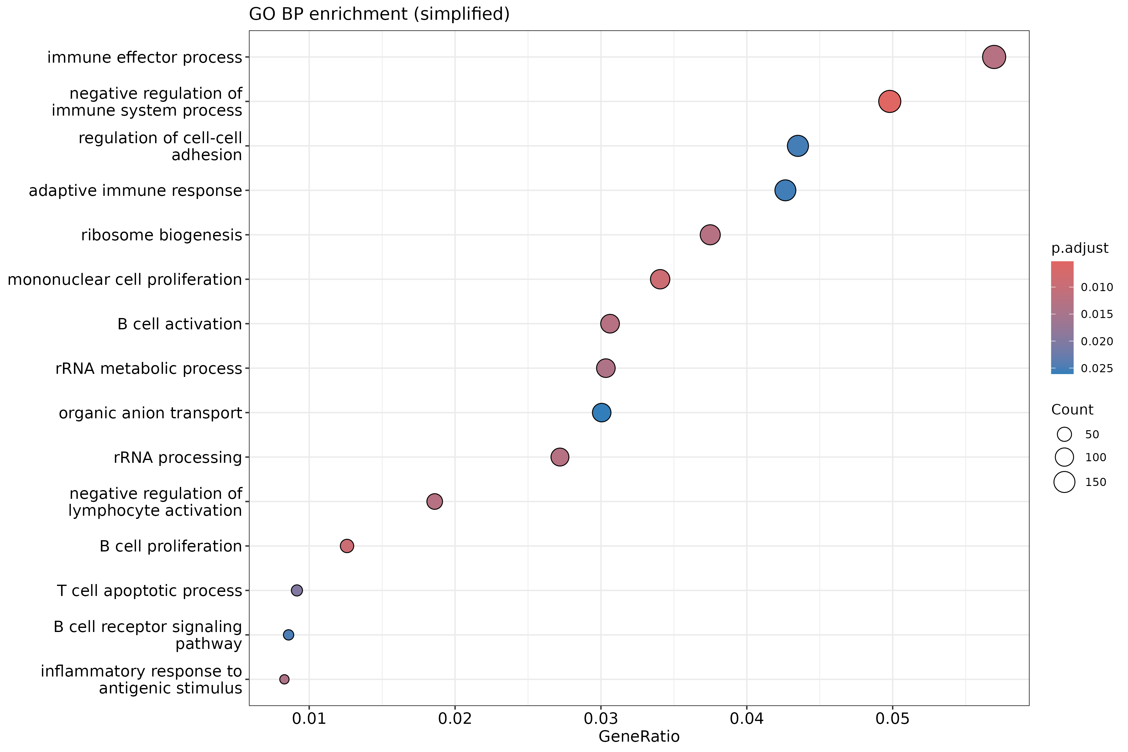 Simplified GO Biological Process enrichment dotplot